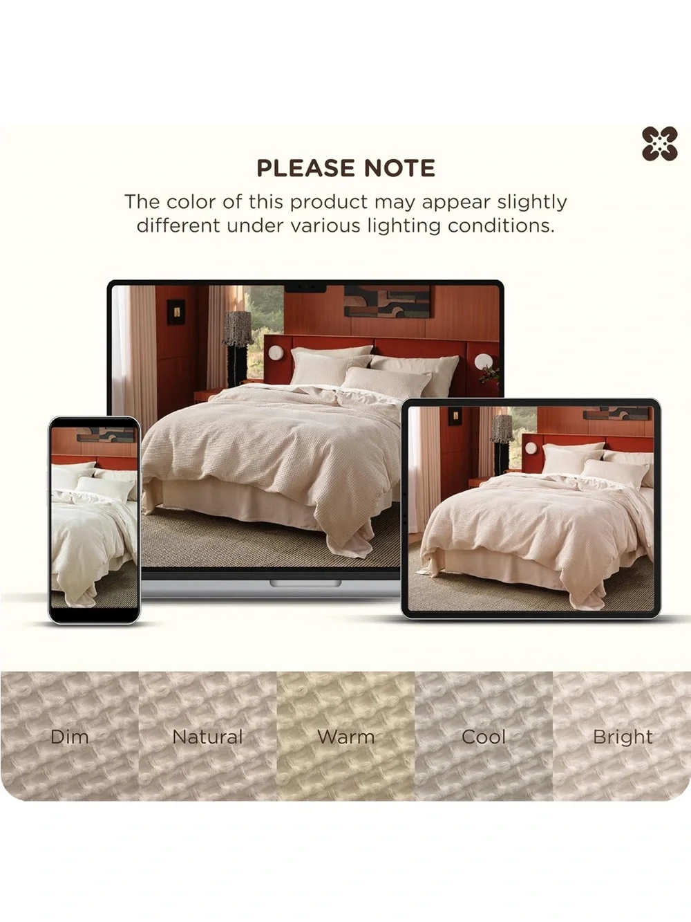 NEW Bedsure PureWoven 3 Pieces 100% Cotton Waffle Duvet Cover Set, King, Beige